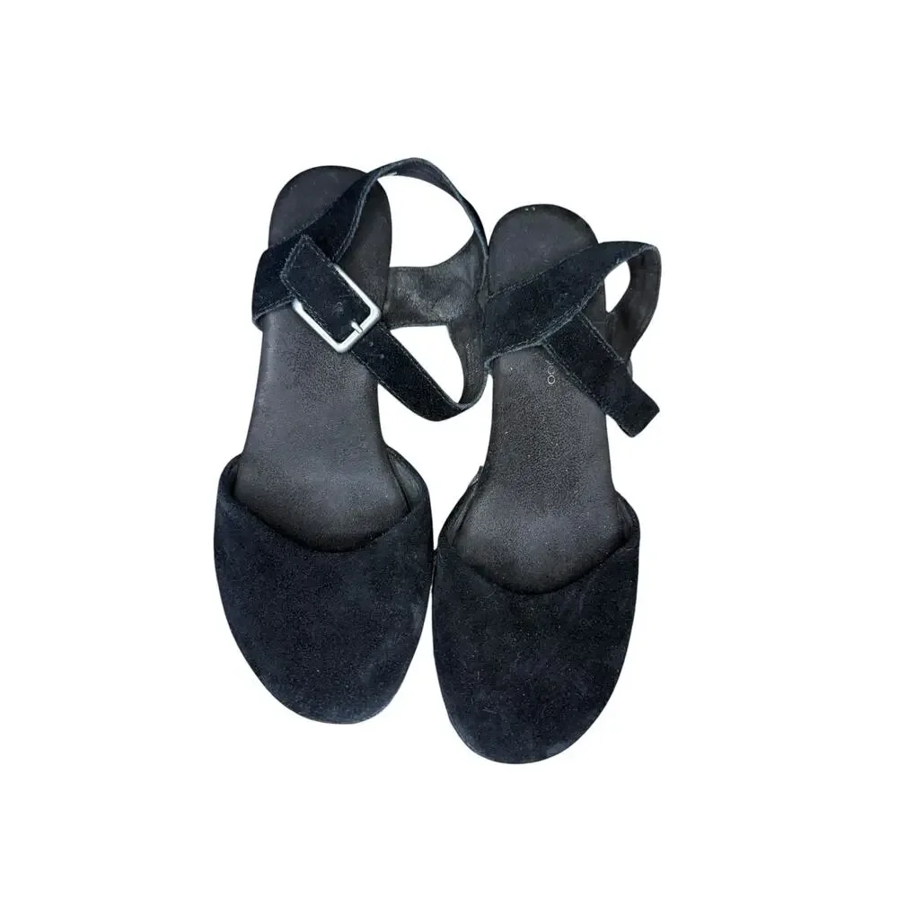 House of Harlow 1960 Black Suede Studded Clog Sandals Platform Ankle Strap Heels